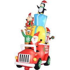 Inflatable Santa Gift Delivery Truck with Elf,Reindeer & Penguins,Fun-Loaded Outdoor Christmas Yard Decor for Festive Vibes