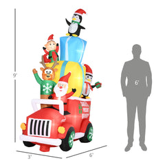 Inflatable Santa Gift Delivery Truck with Elf,Reindeer & Penguins,Fun-Loaded Outdoor Christmas Yard Decor for Festive Vibes