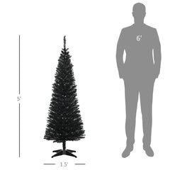 Slim Xmas Tree with Plastic Stand,5' Artificial Pencil Christmas Tree with Easy Setup