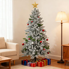 Snowy Artificial Christmas Tree with Easy Assembly–A Cozy Addition to Your Living Room Corner for Festive Season