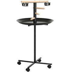 Bird Feeder Station with Wheels,Portable Bird Play Stand,Stainless Steel Feeding Bowls, Tray