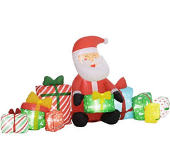 Blow-Up Outdoor Display for Holiday,Inflatable Santa Claus and Gift Boxes,White LED Lights