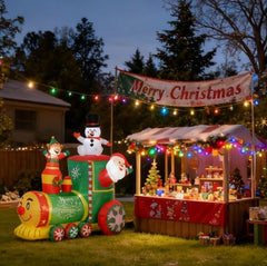 Chirsmas Inflatable Train with Santa Claus, Snowman, Blow-Up Outdoor Display