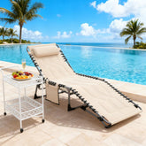 Outdoor Reclining Camping Tanning Chair,Padded Folding Chaise Lounge Chair,with Headrest for Beach, Yard, Patio, Pool