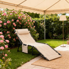 Outdoor Reclining Camping Tanning Chair,Padded Folding Chaise Lounge Chair,with Headrest for Beach, Yard, Patio, Pool