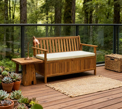 Wood Patio Bench,Outdoor Bench with Storage Compartment,Garden Bench with Cushion