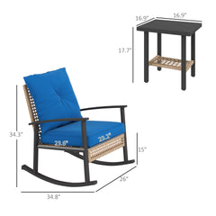 Rattan Rocking Chairs, Coffee Table,Button Tufted Cushions with Patio Furniture Set