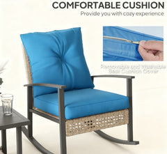 Rattan Rocking Chairs, Coffee Table,Button Tufted Cushions with Patio Furniture Set