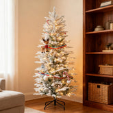 Snow Branches withChristmas Trees,Artificial Flocked Christmas Trees,with Warm Yellow Clear Lights, Auto Open