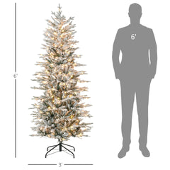 Snow Branches withChristmas Trees,Artificial Flocked Christmas Trees,with Warm Yellow Clear Lights, Auto Open