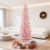 Snow Flocked Artificial Christmas Tree,Decorated Christmas Tree,with Pencil Shape, Realistic Branches