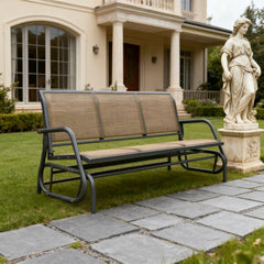 Porch Glider Swing with 3 Seats,3-Person Outdoor Patio Glider Bench,Breathable Mesh Fabric,Metal Frame