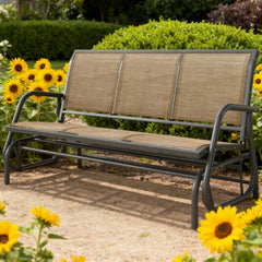 Porch Glider Swing with 3 Seats,3-Person Outdoor Patio Glider Bench,Breathable Mesh Fabric,Metal Frame