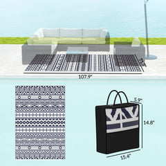 Geometric Style Reversible Outdoor Rug, Waterproof Plastic Straw with Carry Bag
