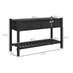 Elevated Wood Planter Box,Raised Garden Bed,with Storage Shelf,Drainage Holes,and Liner