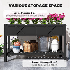 Elevated Wood Planter Box,Raised Garden Bed,with Storage Shelf,Drainage Holes,and Liner