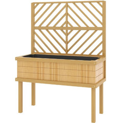 Self-Draining Raised Garden Bed,Elevated Wood Planter with Trellis for Climbing Plants,with Legs and Drainage Holes