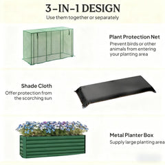 Open Bottom Raised Garden Bed,Galvanized Steel Planter Box,Crop Cage and Shade Cloth with Raised Garden Bed