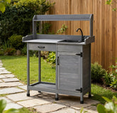Outdoor Work Bench Table,Potting Bench Table with Sink,with Storage Cabinet,Hooks,Removable Sink,Faucet and Drawer