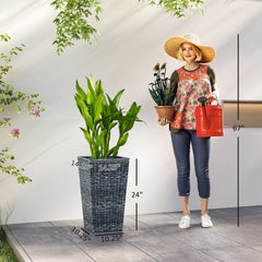 Taper Planters,Tall Planters for Outdoor Plants Set of 3,with Drainage Holes, Rattan Decor Plant Pots for Indoor Outdoor