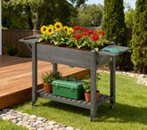 Elevated Garden Bed,Wood Raised Planter Box,with Lockable Wheels,Side Tables,Bottom Shelf,Drain Holes