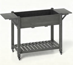 Elevated Garden Bed,Wood Raised Planter Box,with Lockable Wheels,Side Tables,Bottom Shelf,Drain Holes