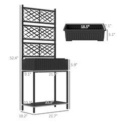 Spacious Freestanding Rattan Garden Box,Outdoor Wicker Planter with Trellis for Climbing Plants,with Storage Shelf