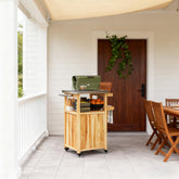 Wood Outdoor Kitchen Island,Outdoor Grill Cart,with Stainless Steel Top,Wheels,Integrated Hole
