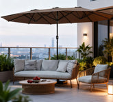Double-Sided Parasol,Parasol Double-Sided Sun Umbrella with Base,Patio Parasol with LED Solar Lights