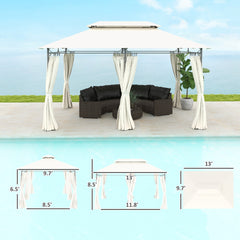 Spacious Double Roof Patio Gazebo,Outdoor Gazebo with Shelves and Netting,for Lawn, Backyard and Deck