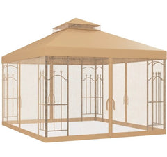 Outdoor Double Roof Outdoor Gazebo Canopy Shelter with Netting,Patio Gazebo with Corner Frame Shelves