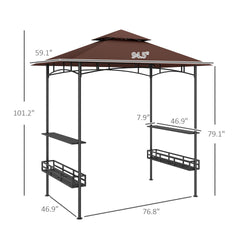 2-Tier Outdoor BBQ Gazebo,BBQ Grill Gazebo,with 2 Side Shelves,Storage Baskets,Ceiling Hook