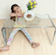 Coffee Table, 32" Long Rectangle Waterfall Coffee Table, Clear