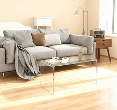 Coffee Table, 32" Long Rectangle Waterfall Coffee Table, Clear