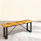 2-Person Backless Garden Bench for Porch, Park, Teak