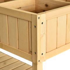 Outsunny 43x18x30in Raised Garden Bed with 8 Pockets and Shelf, Wooden Elevated Planter Box with Legs to Grow Herbs, Vegetables, and Flowers, Natural
