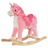 Qaba Rocking Horse, Kids Ride on Horse Unicorn Design with Wooden Base, Tail Wag & Sounds for Toddlers 3-6 Years Old, Pink
