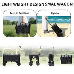 All-in-One Convertible Folding 4-Wheel Trolley with Bench Seat and Dog Leash - Heavy Duty Foldable Utility Trolley for Camping, Beach, Shopping - Versatile Seating and Storage Space, Black/Gray