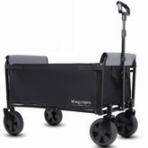 All-in-One Convertible Folding 4-Wheel Trolley with Bench Seat and Dog Leash - Heavy Duty Foldable Utility Trolley for Camping, Beach, Shopping - Versatile Seating and Storage Space, Black/Gray