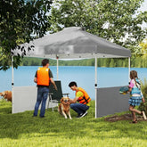 10x 10 ft party tent Pop Up Canopy Tent with 2 Half Sidewalls with Wheeled Carry Bag, Dark Gray