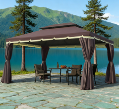 Gazebo Patio Gazebo, Aluminum Frame Double Roof Outdoor Gazebo Canopy Shelter