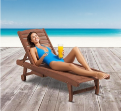 Chaise Lounge Chair Outdoor Wooden Pool Lounge Chair , Sun Tanning Chair