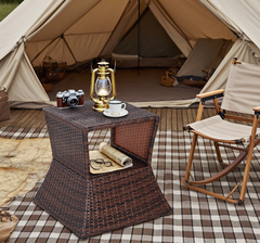 Outdoor Side Table with Umbrella Hole, Rattan Wicker End Table