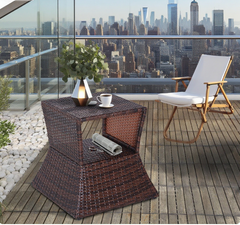 Outdoor Side Table with Umbrella Hole, Rattan Wicker End Table