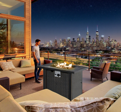 Outdoor Propane Gas Fire Pit Table, Auto-Ignition Square Wicker-effect Gas Firepit with Ceramic Tabletop