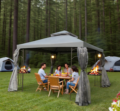 Patio Gazebo with Corner Frame Shelves, Double Roof Outdoor Gazebo Canopy Shelter