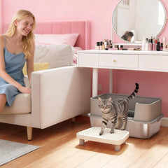 Stainless Steel Cat Litter Box with High Sides, Metal Cat Litter Box with Scoop