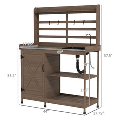 Potting Bench,Wooden Potting Bench with Storage, Sink, Water Tap