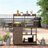 Potting Bench,Wooden Potting Bench with Storage, Sink, Water Tap