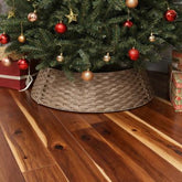 2.25 ft Rustic Christmas Tree Skirt, Plastic Woven Christmas Tree Collar, Coffee